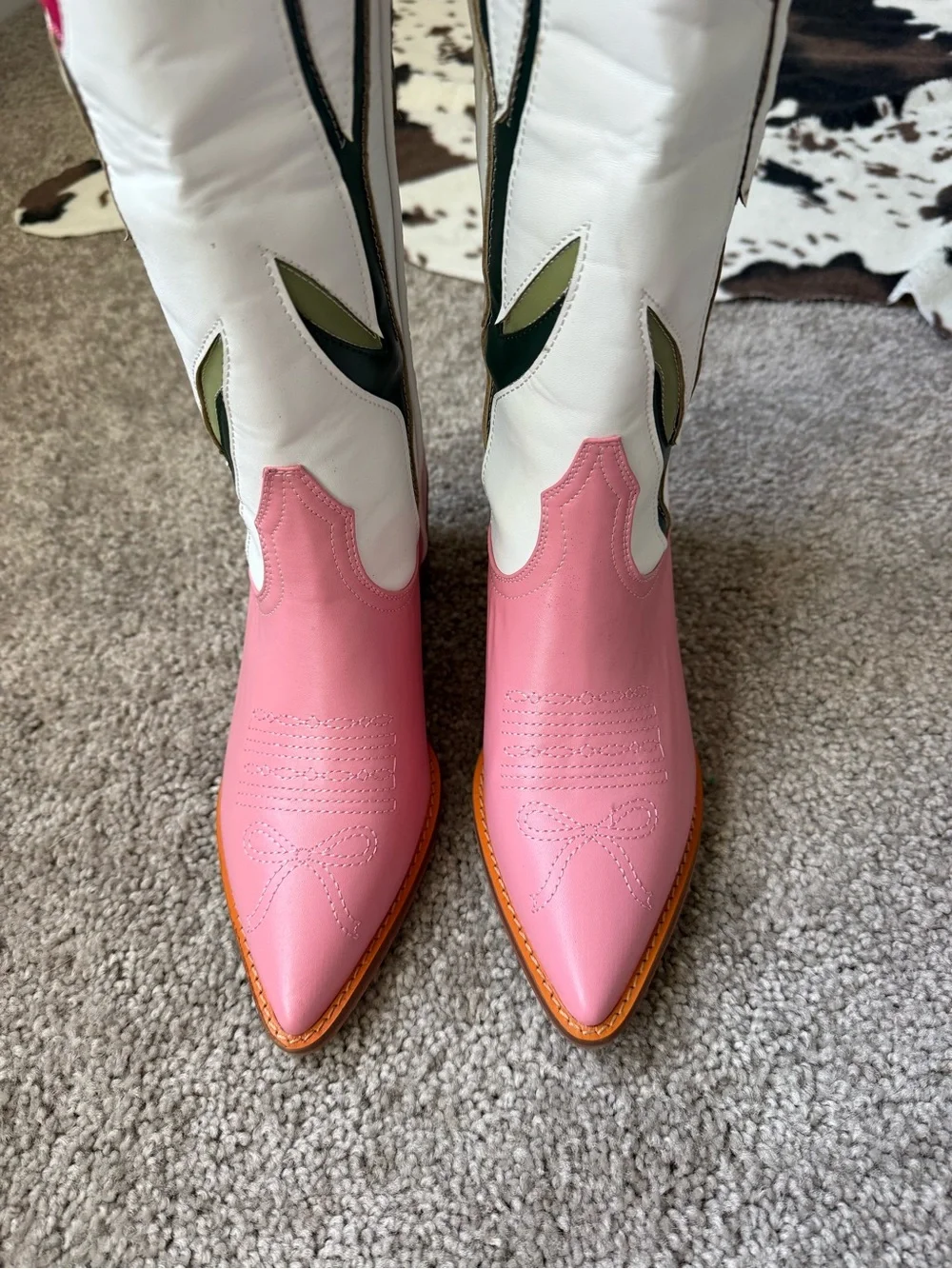 Women's Pink & White Floral Western Knee-High Boots